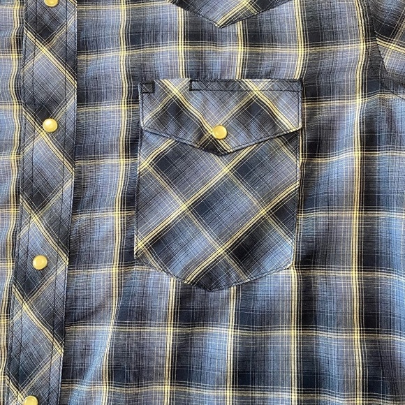 Wrangler-Men's Western Shirt-Blue Plaid-Long Sleeve Button Up-Pearl Snaps-Large‎ - Picture 6 of 10